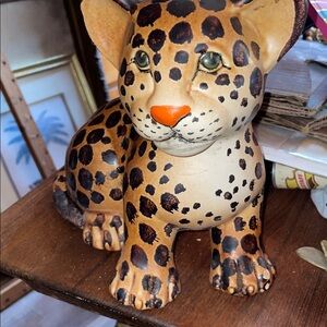 Vintage Ceramic Leopard Figurine - Tan & Black